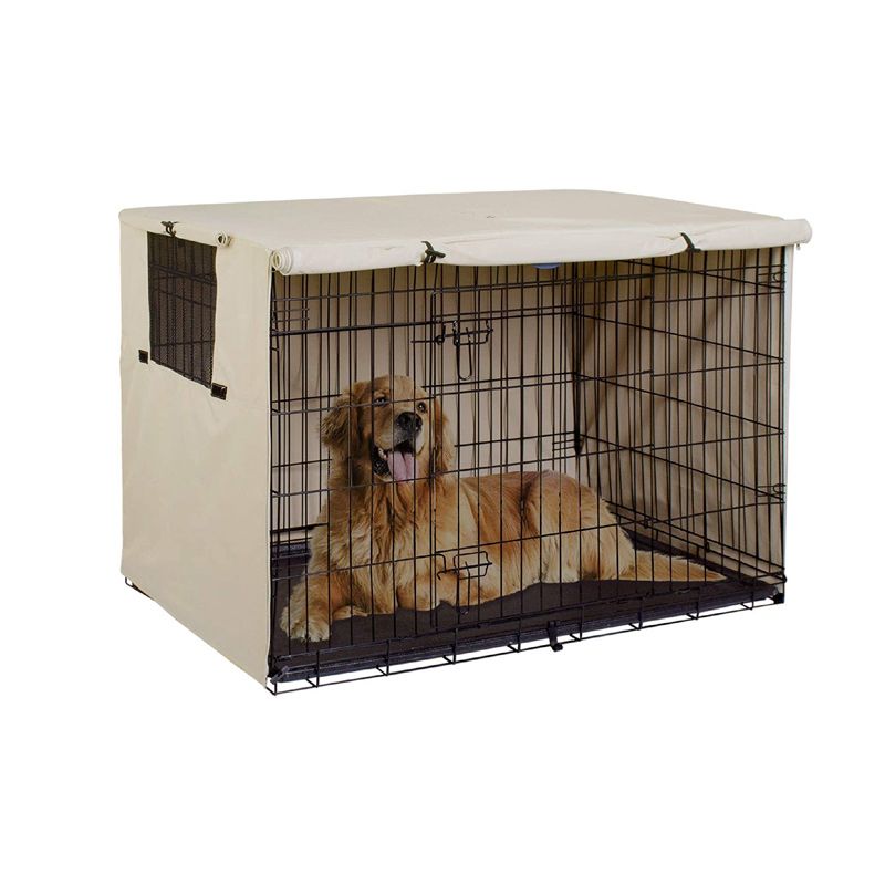 Pet Dog Cage Cover Oxford Dustproof Waterproof Outdoor Foldable Small Medium Large Kennel Accessory Products-Beige
