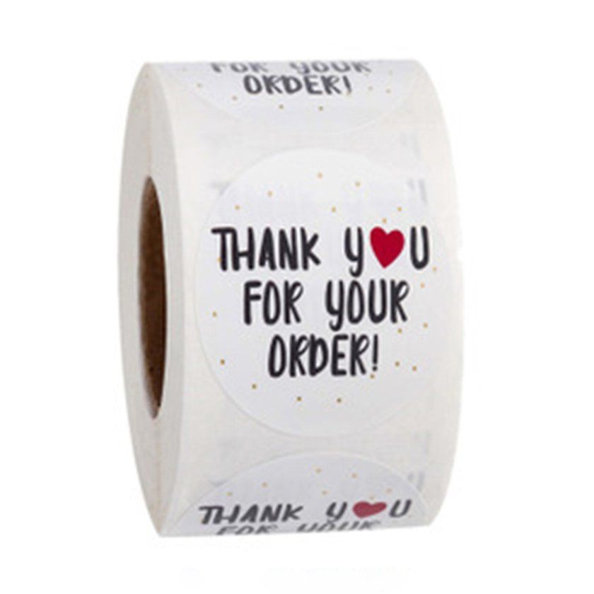 Roll Se Ng Sti Kers Thank You  O Er Plate Self-Adhesive Material Round-white+bla K+red-A-10