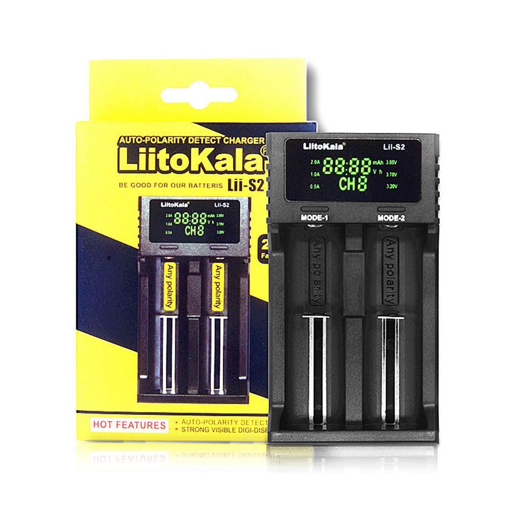 Liitokala Lii-S2 Battery Charger LCD 2 Slots for 18650 26650 21700 18350 AA AA Lithium NiMH Battery Auto-polarity Detector Charger