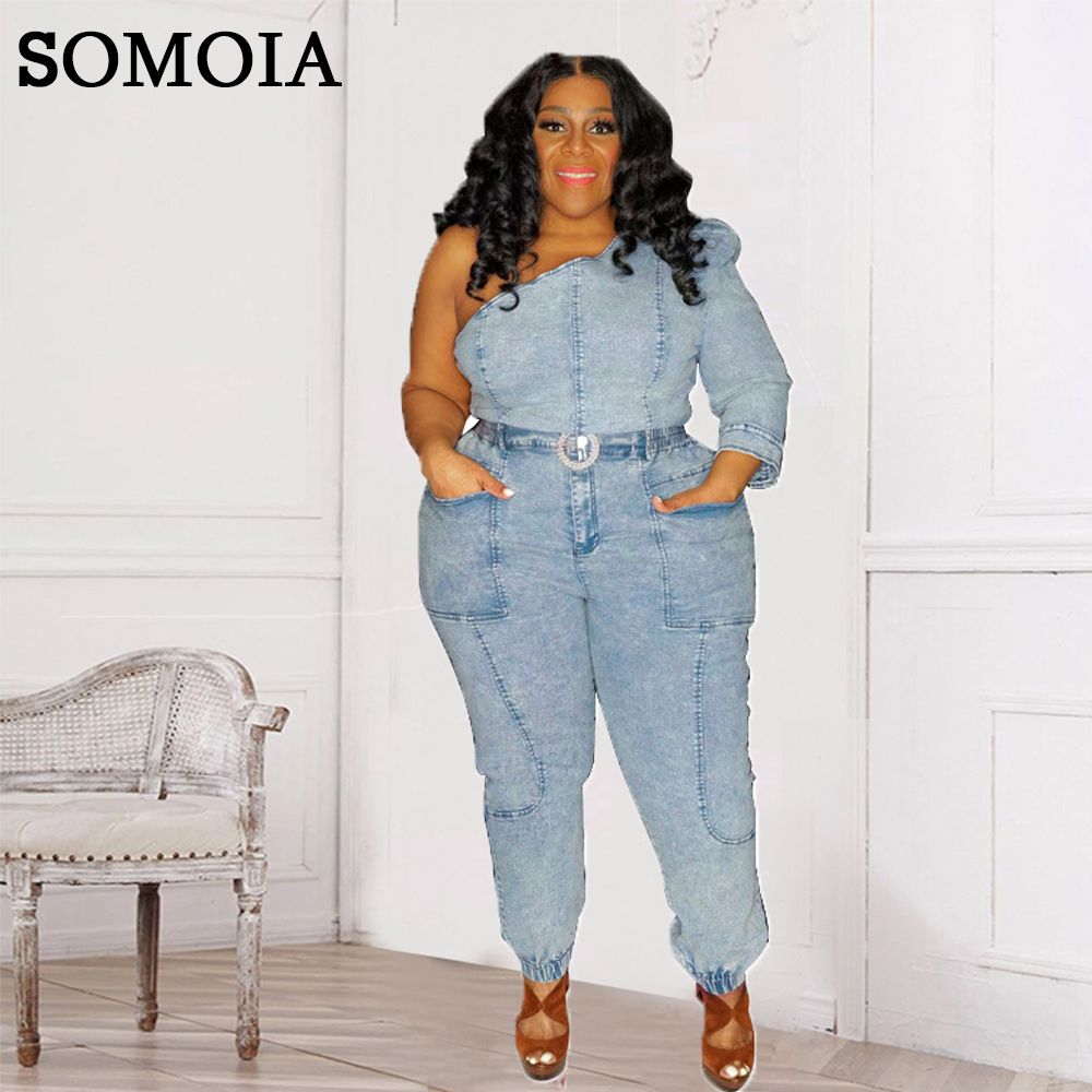 Plus Size Women Clothing Y Slanted Shoulder Stitching Cutout Top Slim Pants