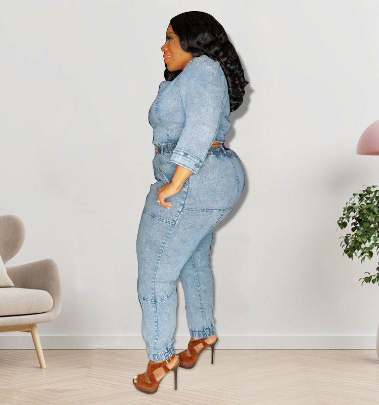 Plus Size Women Clothing Y Slanted Shoulder Stitching Cutout Top Slim Pants