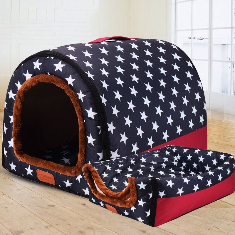 Foldable Pet Dog House For Dogs Cat Print Stars Soft Kennel Mat Winter Warm Indoor Sleeping Cage Cat Nest Dog House Pet Supplies-2
