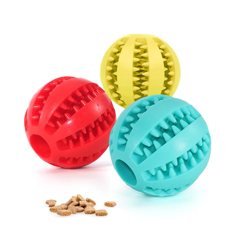Dog Toy Balls IQ Treat Food Dispensing Toy Tricky Treat Ball Tooth Cleaning Rubber Fun Puzzle Toy Balls For Pet Small Medium Dog-Red Yellow Blue