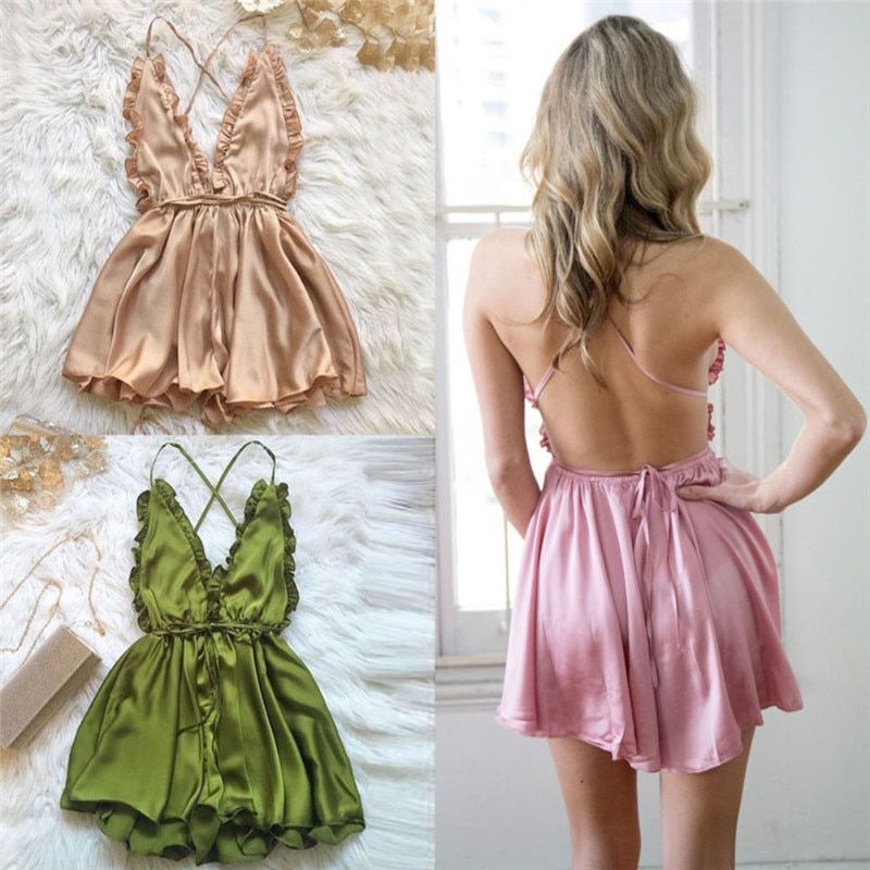 Women Sleep Style Jumpsuit Sexy Sleeveless Backless Floral Backless Jumpsuit Rompers Deep V-neck Clubwear Playsuit Short Trouser