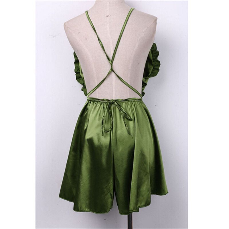 Women Sleep Style Jumpsuit Sexy Sleeveless Backless Floral Backless Jumpsuit Rompers Deep V-neck Clubwear Playsuit Short Trouser
