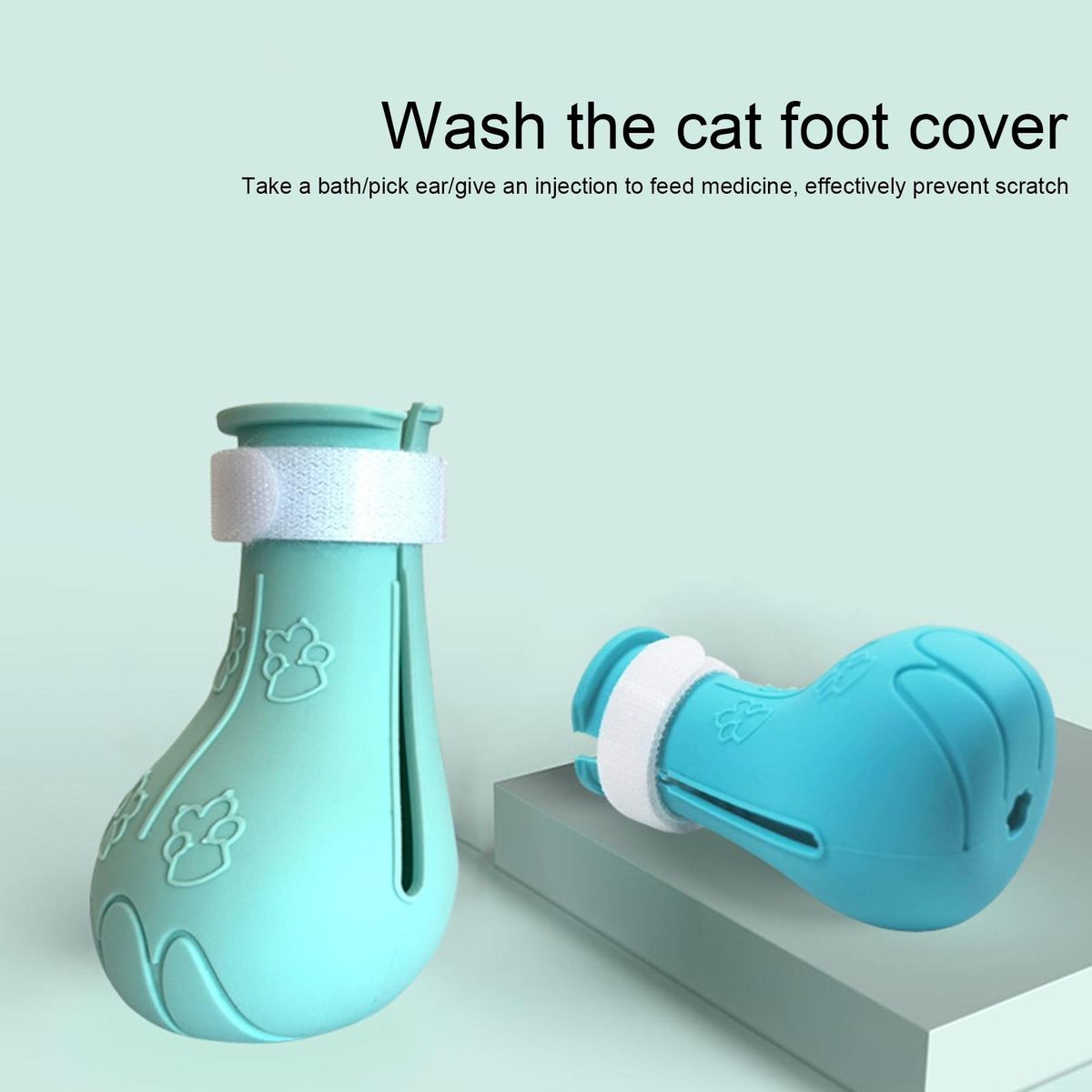 4Pcs Cat Shoes Pet Kitten Cat Bath Washing Paw Protector Shoes Blue