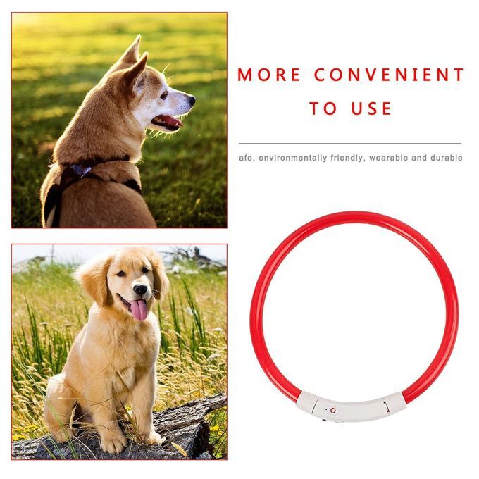 Dog  Ollar USB Re Hargeable Light-emitting Pet  Ollar TPU Dog Safety Light-red-70CM