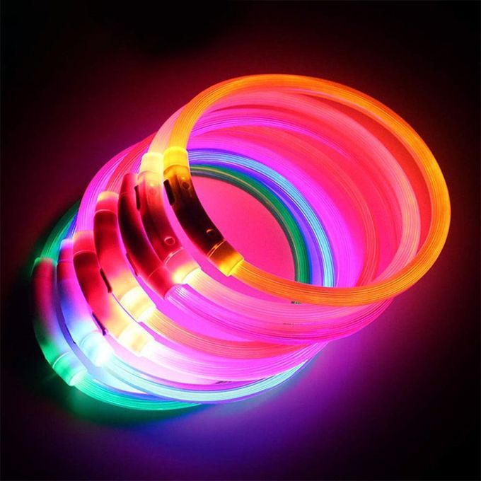 Dog  Ollar USB Re Hargeable Light-emitting Pet  Ollar TPU Dog Safety Light-red-70CM