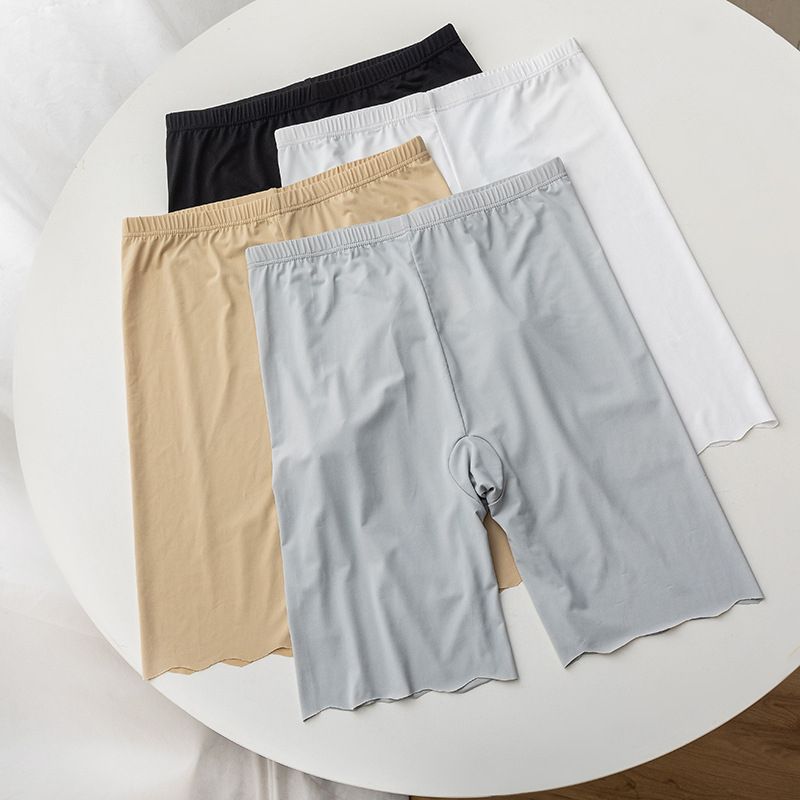 Seamless Ice Silk Safety Short Pants Women Thin Plus Size High Waist Under Skirt Boxers Panties Anti Rub Thigh Safety Shorts(#Beige Safety Shorts)