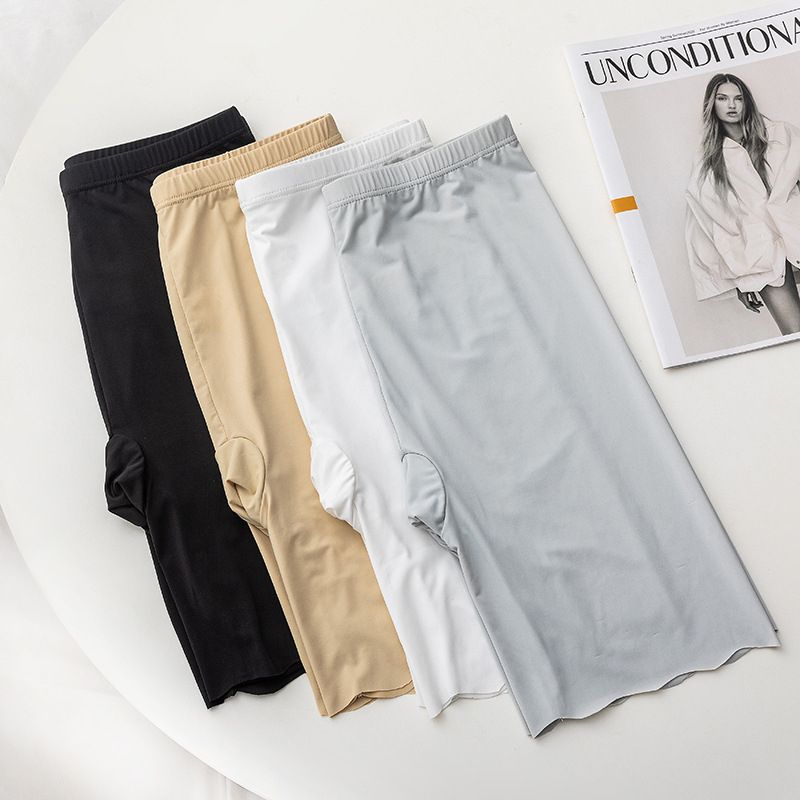 Seamless Ice Silk Safety Short Pants Women Thin Plus Size High Waist Under Skirt Boxers Panties Anti Rub Thigh Safety Shorts(#Beige Safety Shorts)