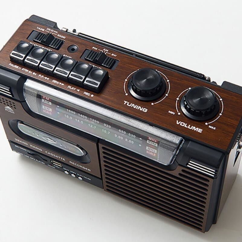 Portable Cassette Player, Wooden Recorder, Outdoor Old Portable Radio, FM, Am, SW