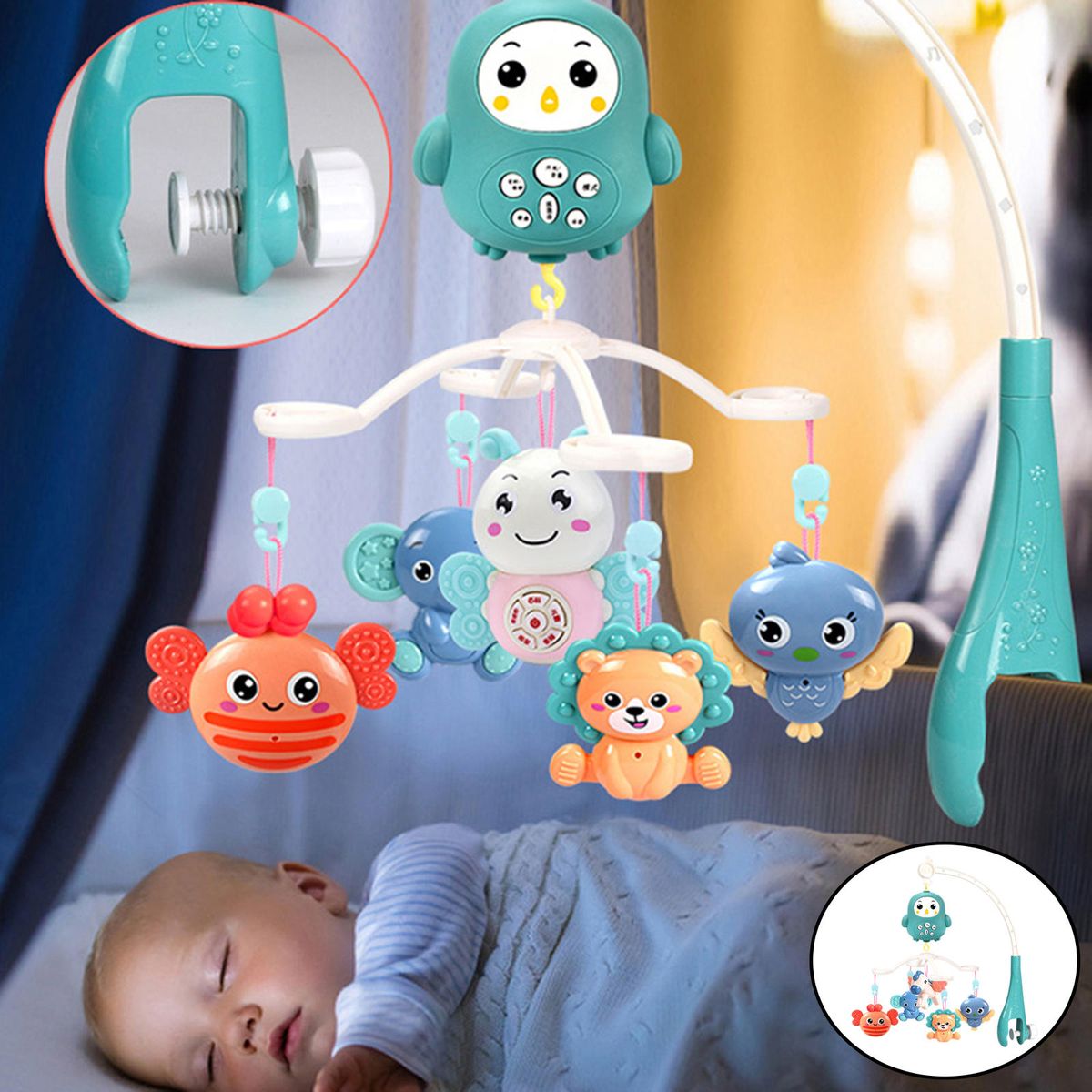 Baby Crib Mobiles Remote Control Baby Rattles Toy With Music Green