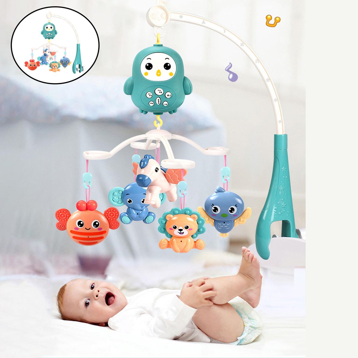 Baby Crib Mobiles Remote Control Baby Rattles Toy With Music Green