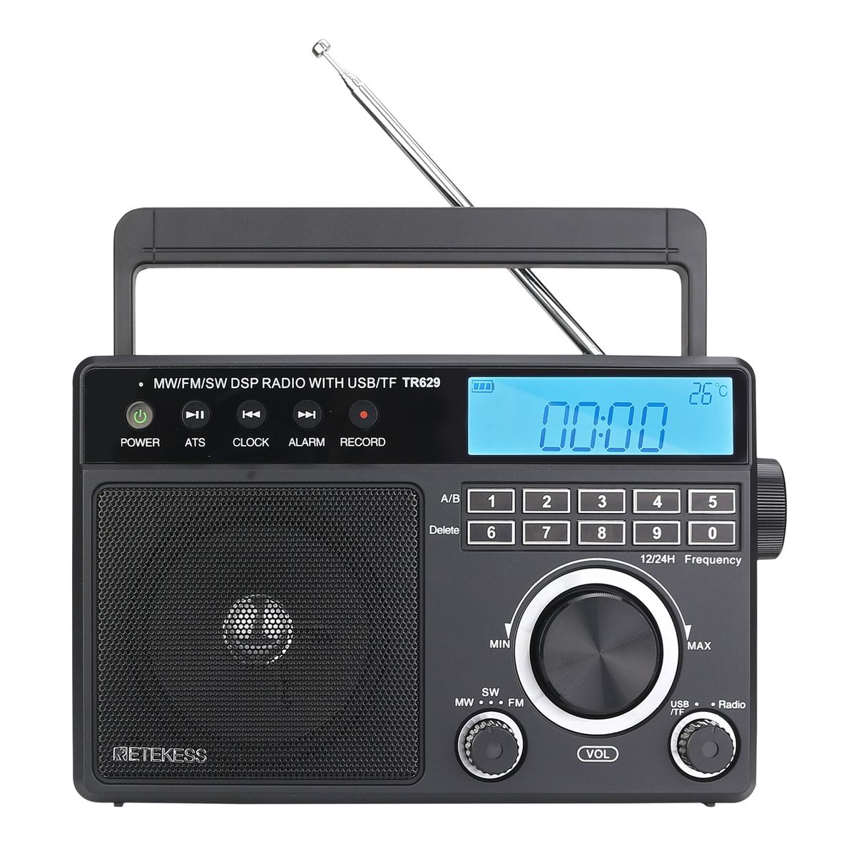 TR629 AM FM SW DSP Portable Radio Digital MP3 Player Loud Volume Big Speaker Recording Alarm Clock For Home And Elder