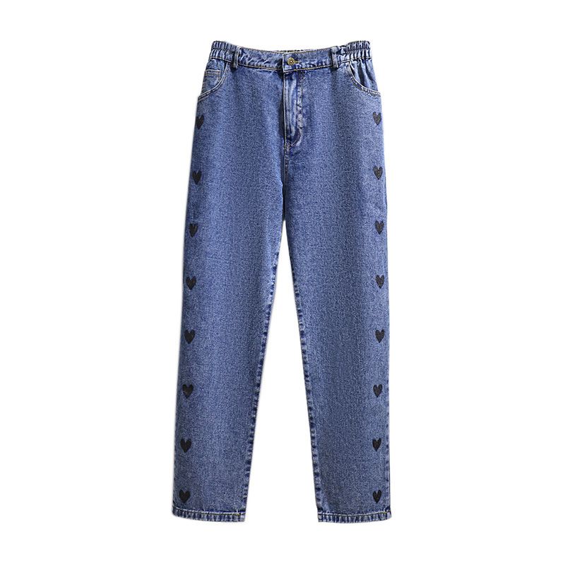 (Blue)New Ladies Autumn Winter Plus Size Long Jeans For Women Large Loose Straight Cotton Pocket Blue Denim Pants 3XL 4XL 5XL 6XL 7XL SAB