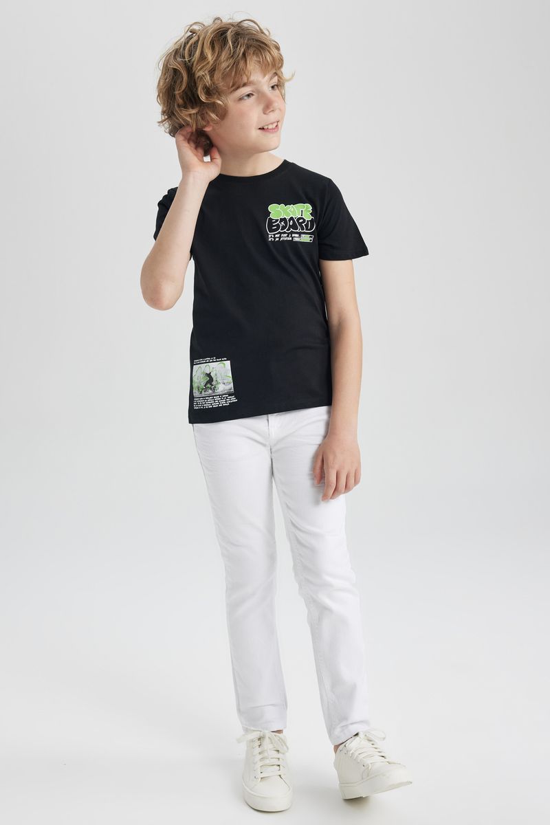 Boy Casual Regular Fit Crew Neck Knitted Short Sleeve T-Shirt - Black
