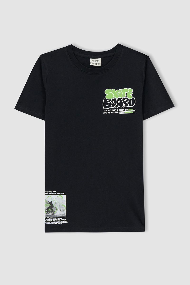 Boy Casual Regular Fit Crew Neck Knitted Short Sleeve T-Shirt - Black