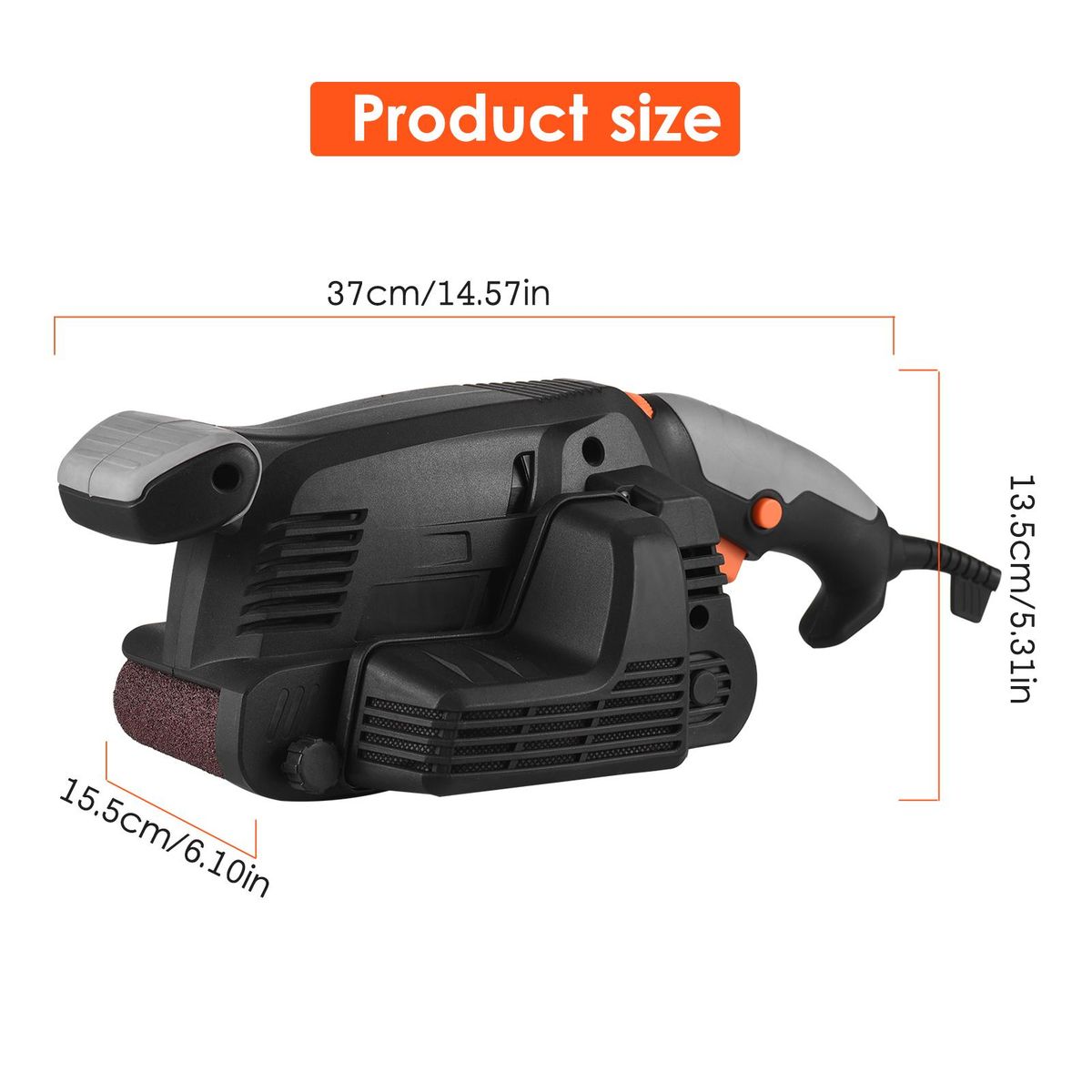 600W Electric Belt Sander for Wood Variable Speed Power Sander Woodworking Polishing Machine with 12 PCS Sanding Belts, Dust Collection Box, 2 Vacuum Cleaner Adapters, Adjustable Screw Clamp