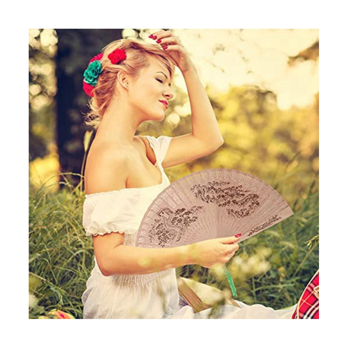Sandalwood Folding FanChinese Hand Fan in Retro Style Foldable Hand Fan for Wedding Dance Party