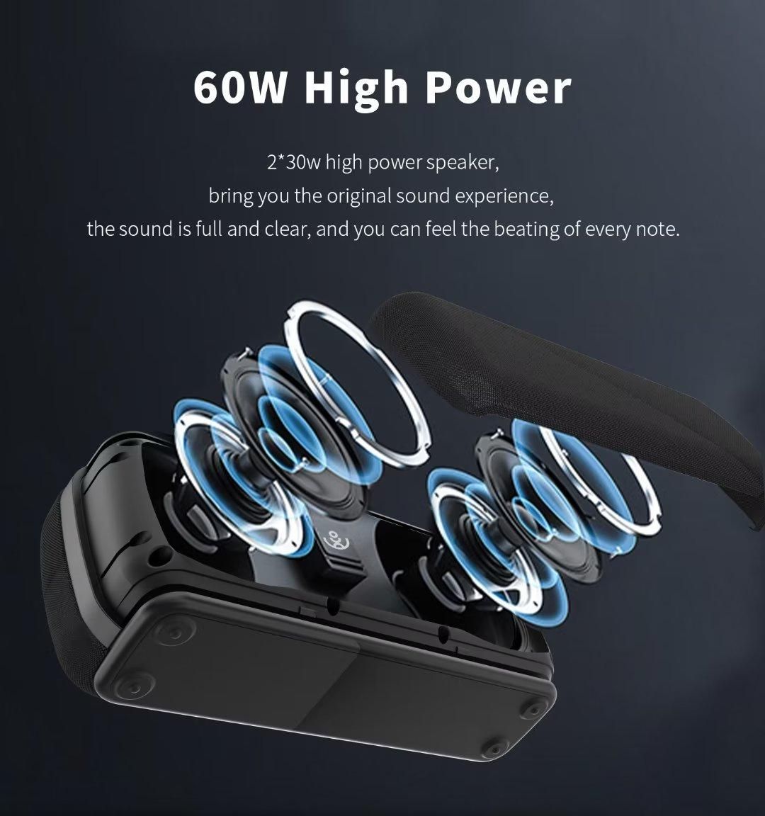 Bluetooth Speaker X8 60W 360 Degree Surround Stereo  Portable