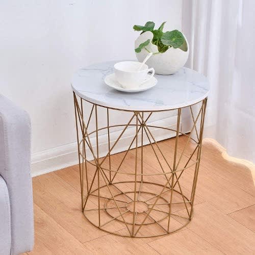 Marble Top Metal Wire Mesh Side Table