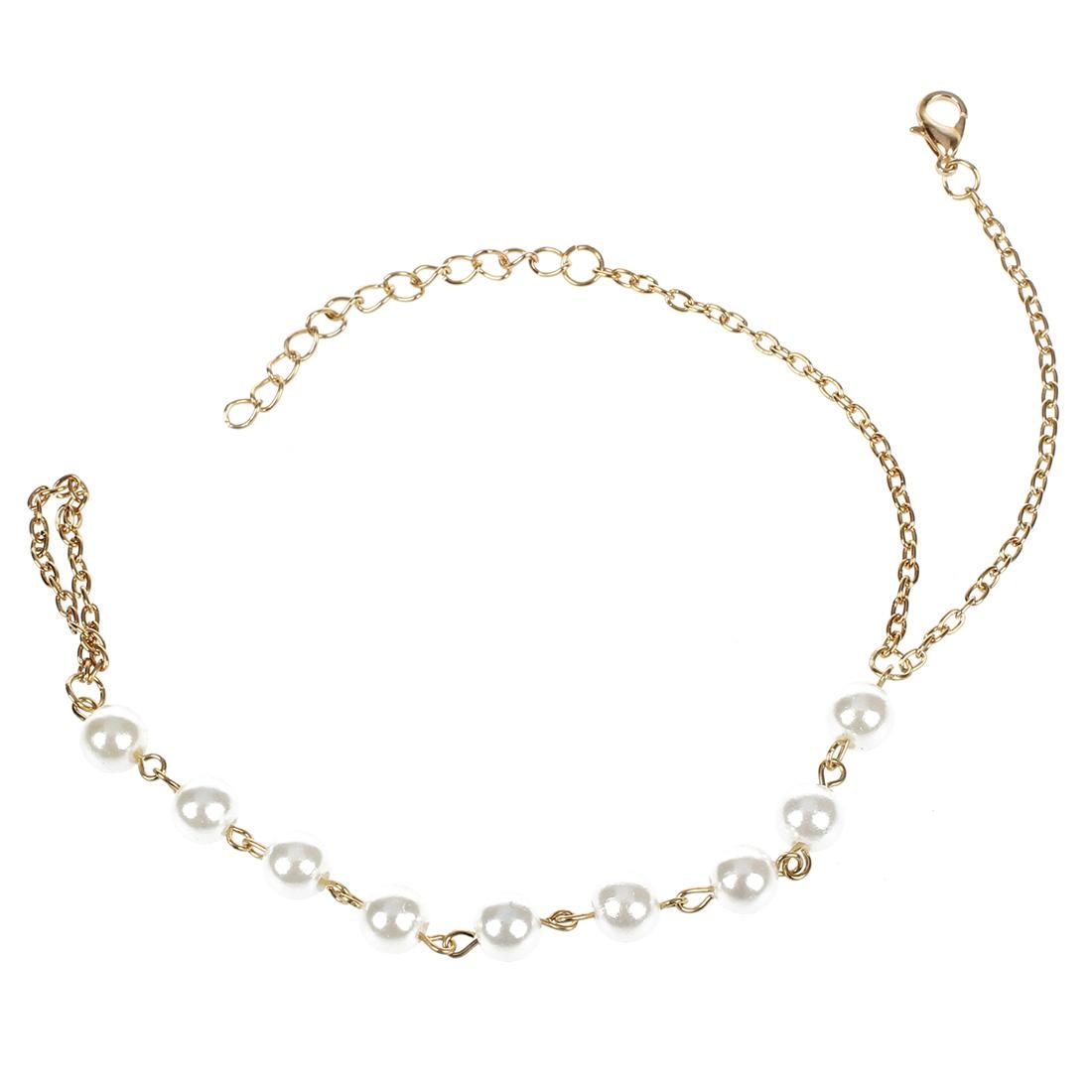 Women's Pearl Bracelet Bangle with Attached Chain Ring