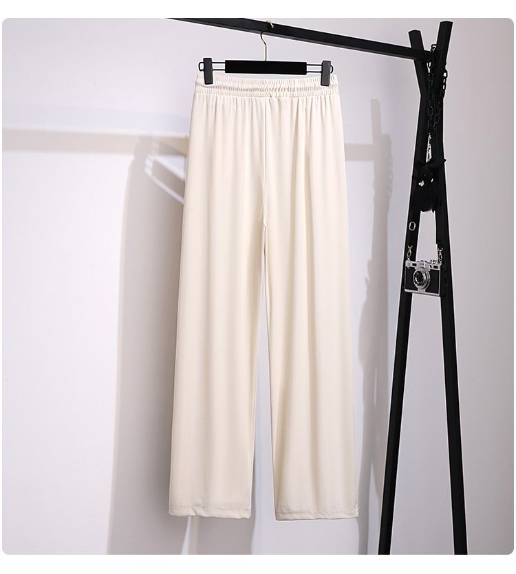 (Beige)New 2022 Summer Plus Size Pants For Women Large Size Loose Casual Beige Blue Thin Wide Leg Viscose Trousers 3XL 4XL 5XL 6XL 7XL SAB