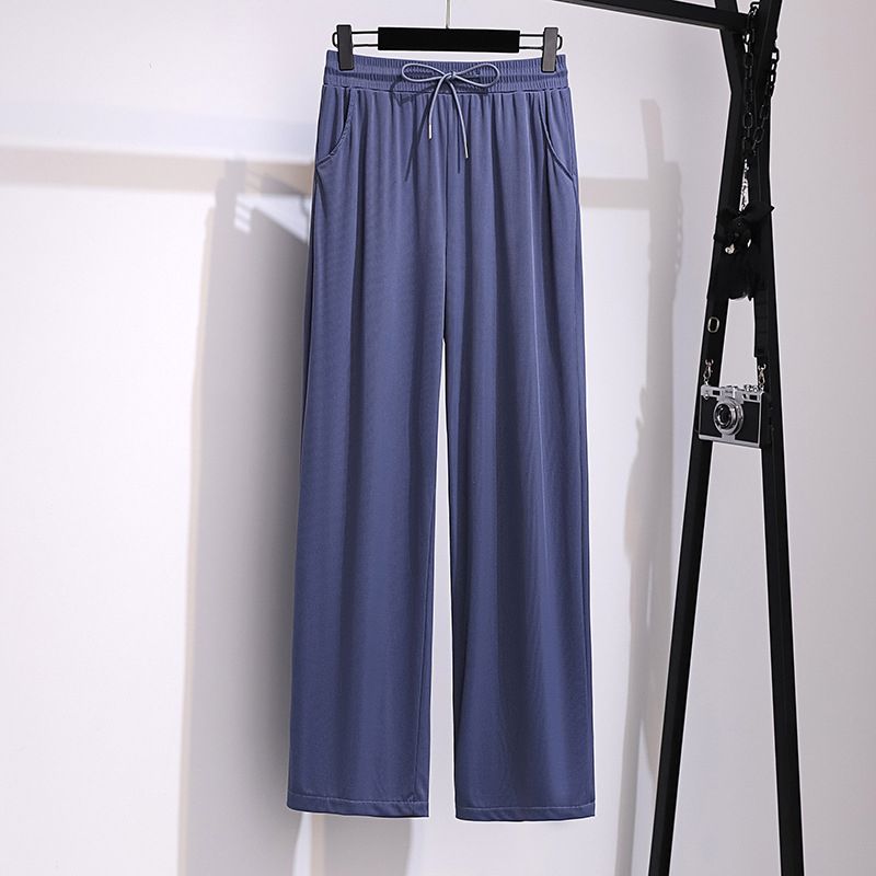 (Beige)New 2022 Summer Plus Size Pants For Women Large Size Loose Casual Beige Blue Thin Wide Leg Viscose Trousers 3XL 4XL 5XL 6XL 7XL SAB
