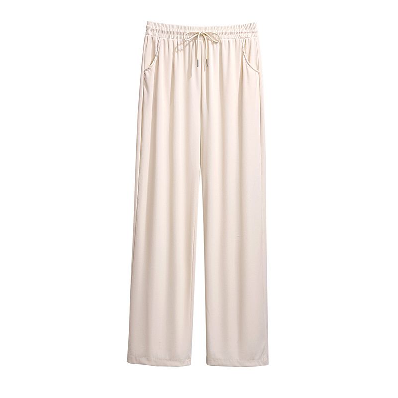 (Beige)New 2022 Summer Plus Size Pants For Women Large Size Loose Casual Beige Blue Thin Wide Leg Viscose Trousers 3XL 4XL 5XL 6XL 7XL SAB