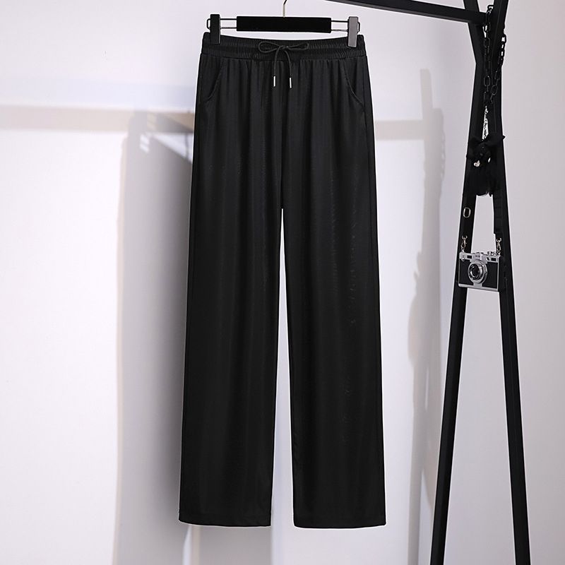 (Beige)New 2022 Summer Plus Size Pants For Women Large Size Loose Casual Beige Blue Thin Wide Leg Viscose Trousers 3XL 4XL 5XL 6XL 7XL SAB