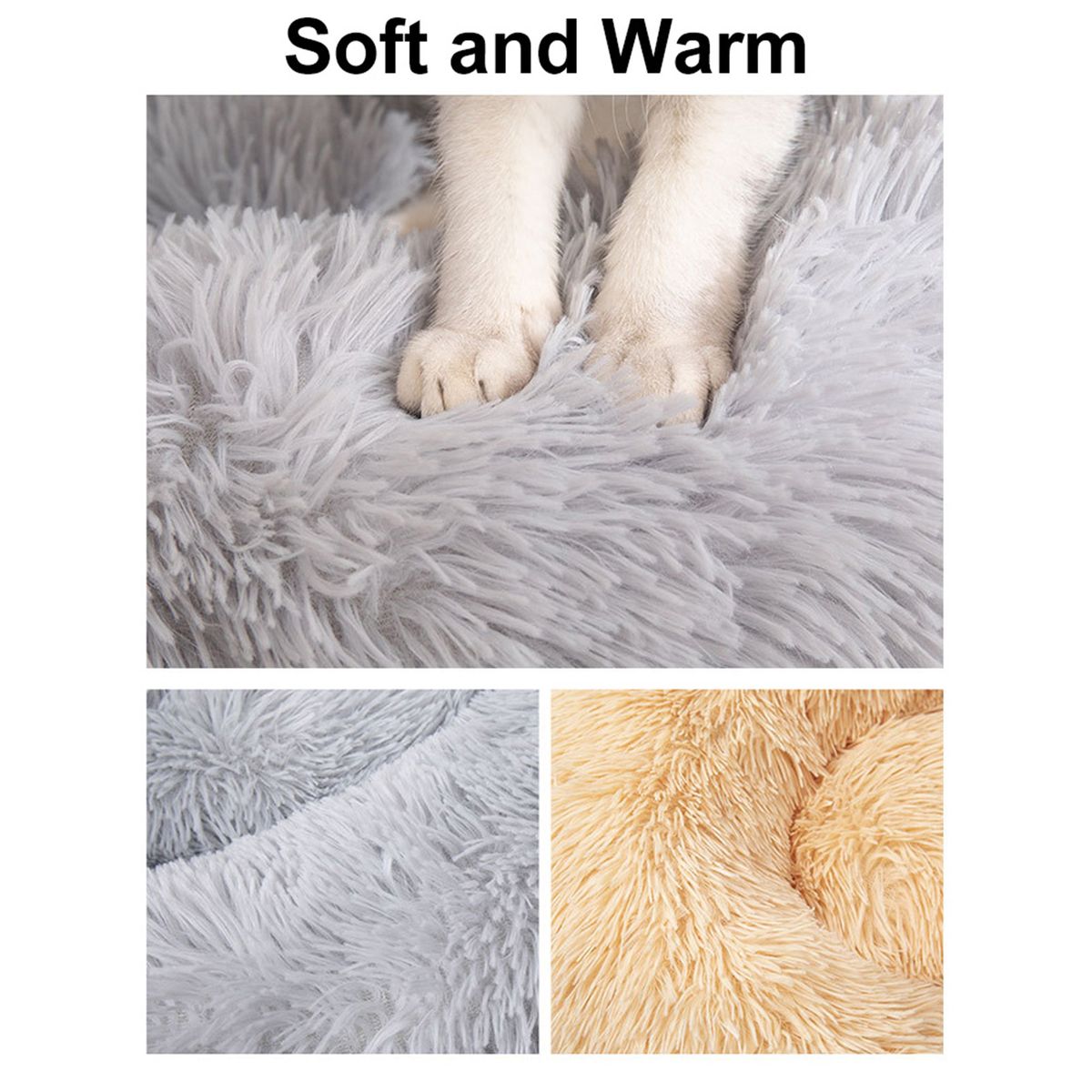Fluffy Luxe Pet Bed For Dogs Cats, Anti-Slip Waterproof Base