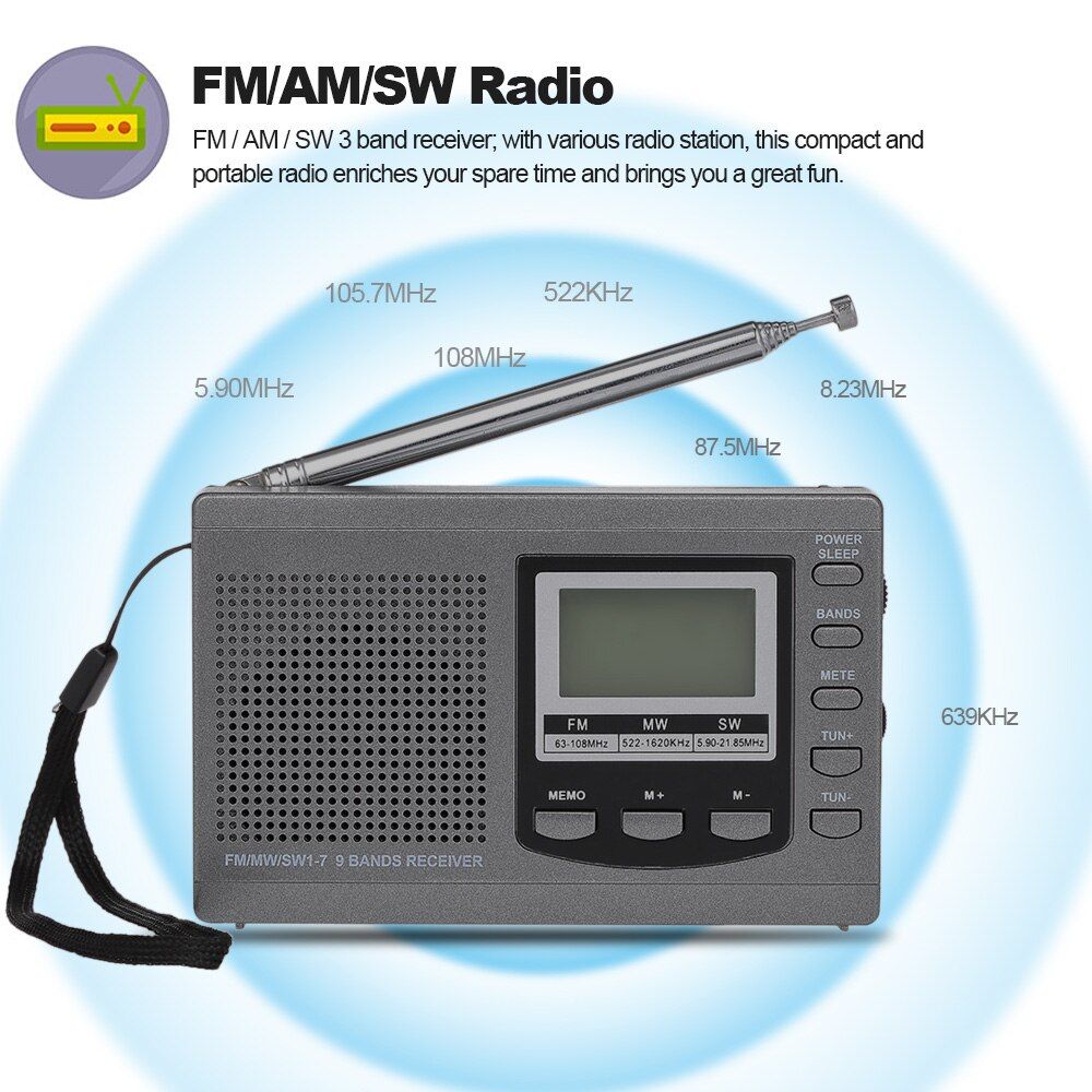 Hrd-310 Mini Fm/am/sw Radio Multiband Digital Stereo Portab