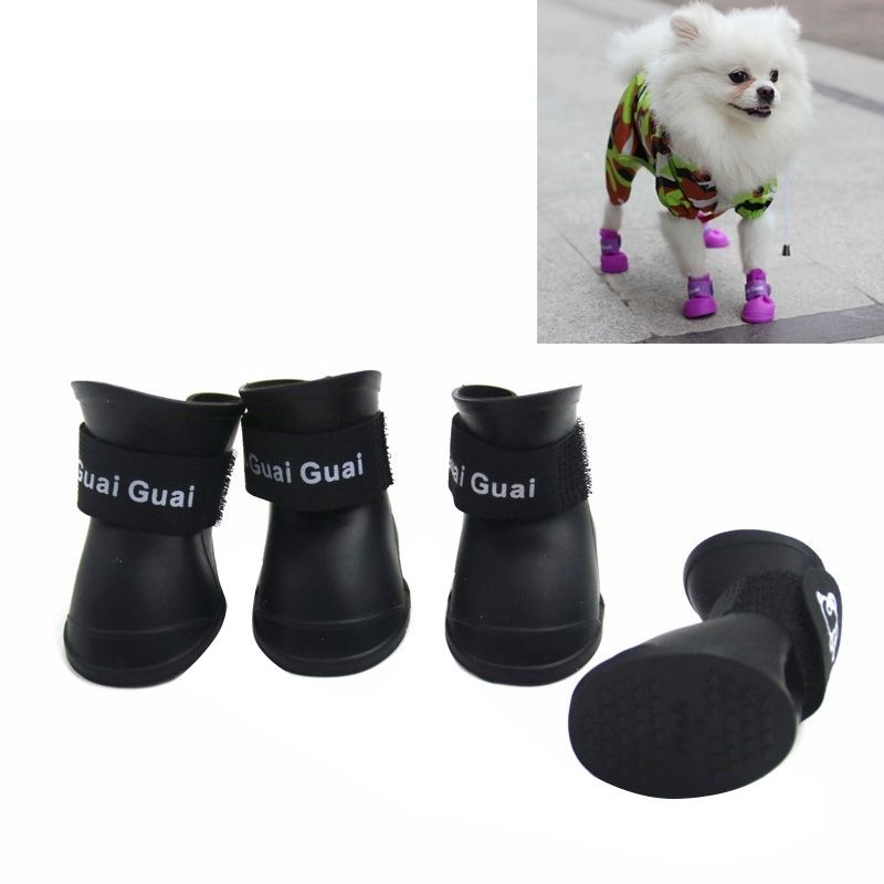 Lovely Pet Dog Shoes Puppy Candy Color Rubber Boots Waterproof Rain Shoes, S, Size: 4.3 X 3.3cm(Black)