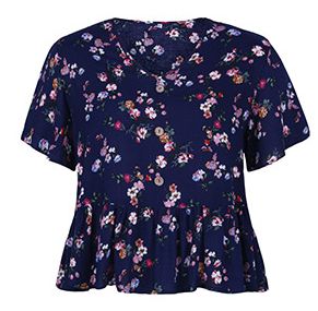 XL-4XL Women V Neck Short Sleeve Print Plus Size Blouse Tops Navy 2781