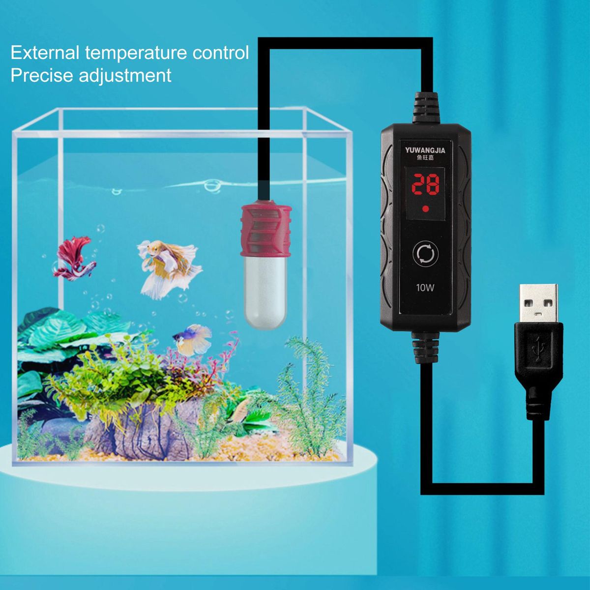 Aquarium Heating Rod Mini USB Submersible Aquarium Thermostat Red