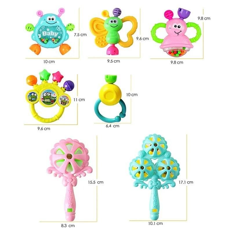 7pcs/Set Colorful baby rattle Teether Toys Teething molar Kids Educational toy 0-24 month toddler appease hand bell sensory toys