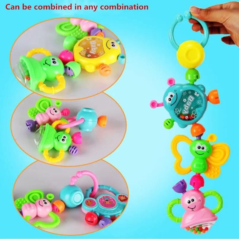 7pcs/Set Colorful baby rattle Teether Toys Teething molar Kids Educational toy 0-24 month toddler appease hand bell sensory toys