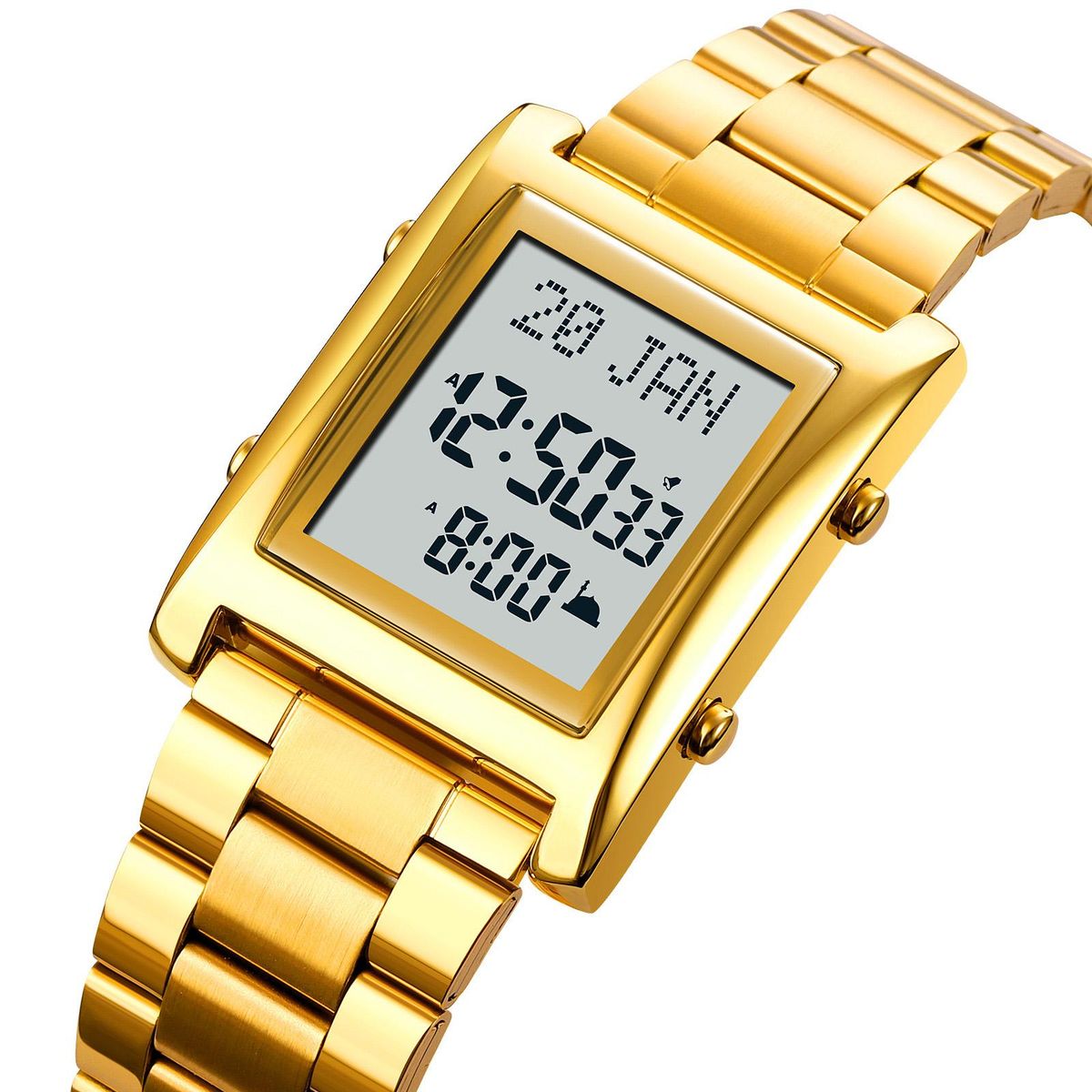 SKMEI 1815 Muslim Digital Watch for Prayer Qibla Compass Hijri Calendar Quran Bookmark City Selection Function Date Week Alarm Backlight 30M Waterproof Men Azan Watches Islamic Wristband Men's Gifts