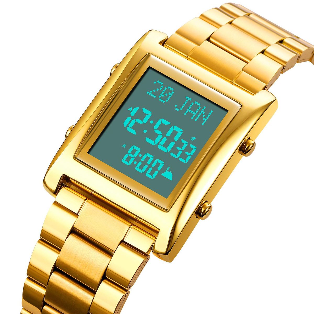 SKMEI 1815 Muslim Digital Watch for Prayer Qibla Compass Hijri Calendar Quran Bookmark City Selection Function Date Week Alarm Backlight 30M Waterproof Men Azan Watches Islamic Wristband Men's Gifts