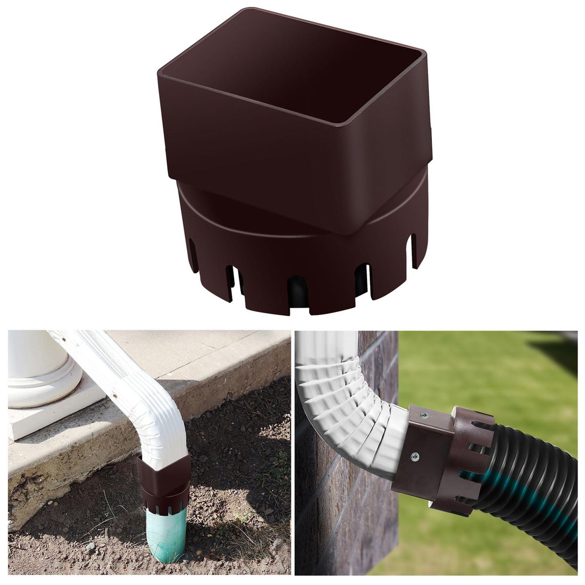 Drain Connector Downspout Extension Rainwater Diverter Brown