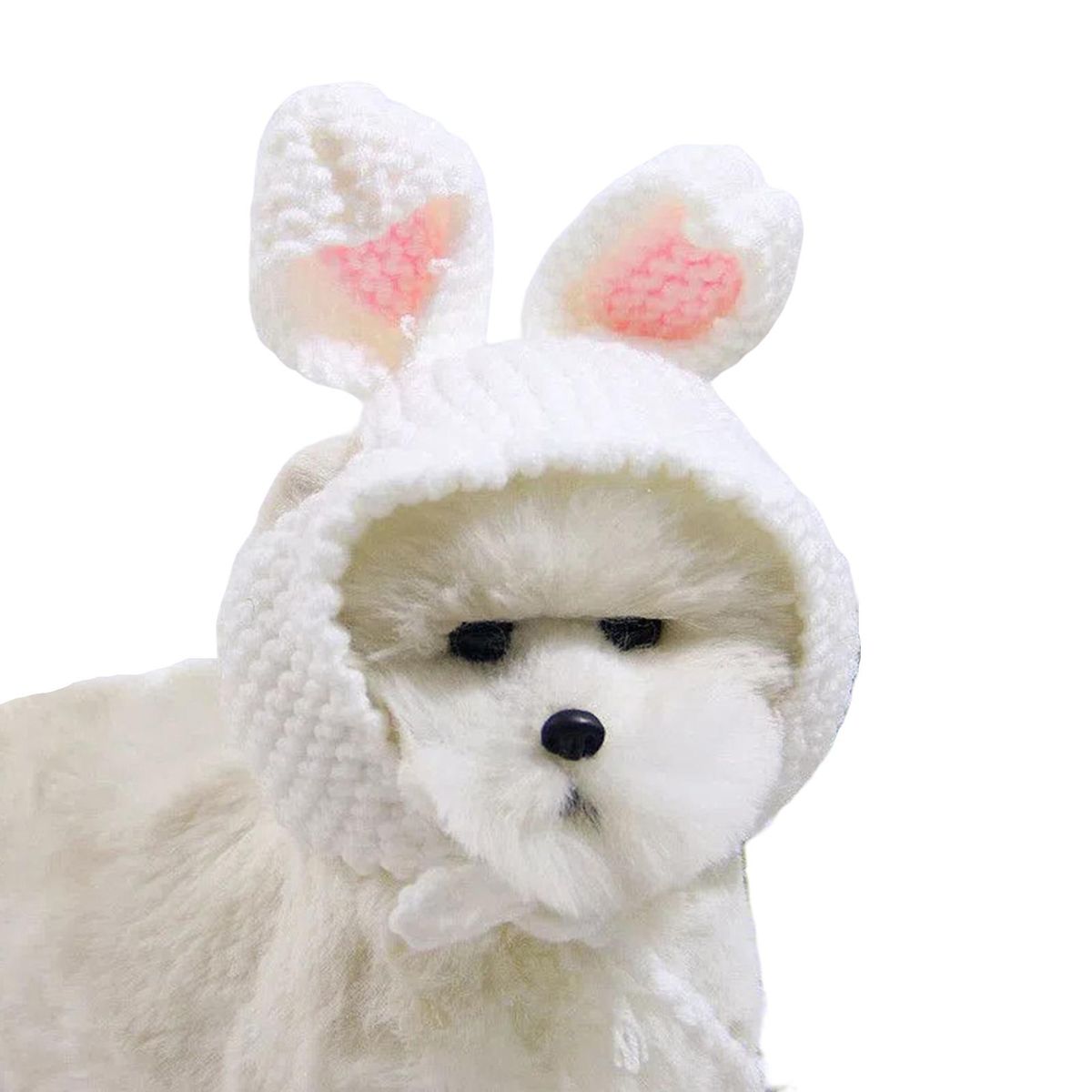 Cat Headgear Cute Pet Cat Dog Knitted Hat Rabbit Ears Headdress White