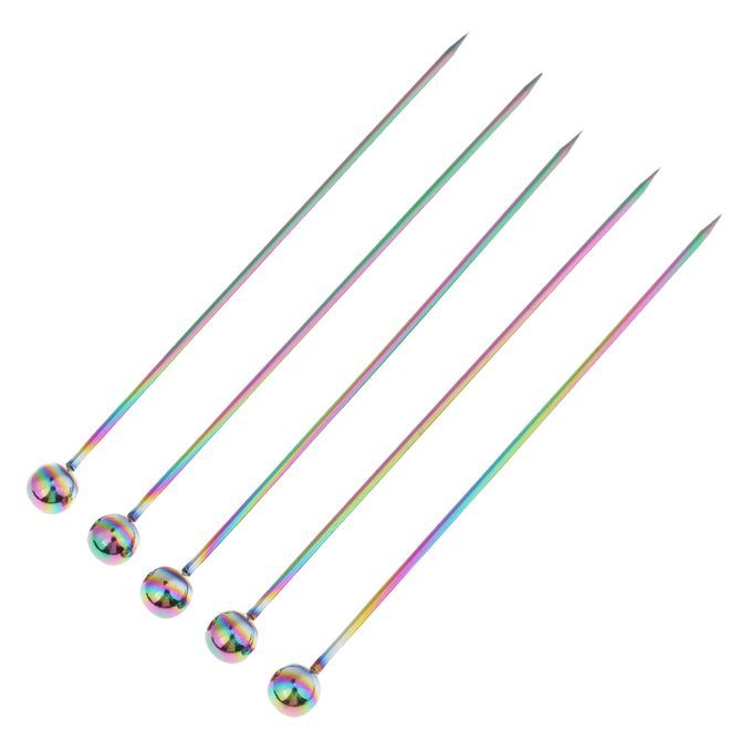 5pcs Stainless Steel Cocktail Fruit Sticks Bar Tool Bead-Multicolor
