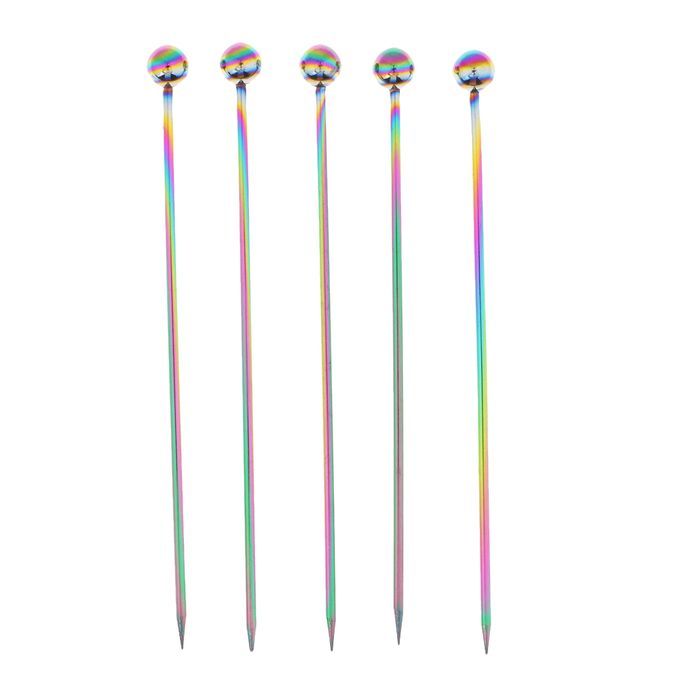 5pcs Stainless Steel Cocktail Fruit Sticks Bar Tool Bead-Multicolor