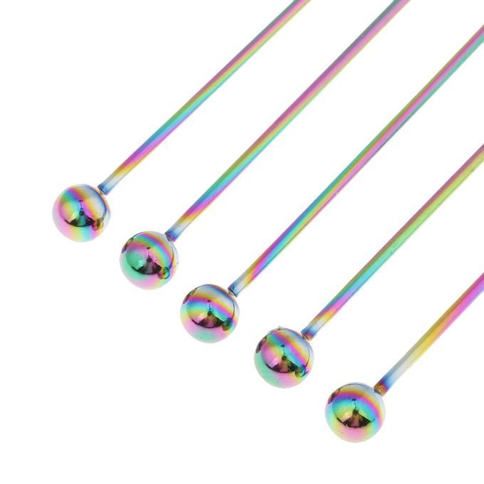 5pcs Stainless Steel Cocktail Fruit Sticks Bar Tool Bead-Multicolor