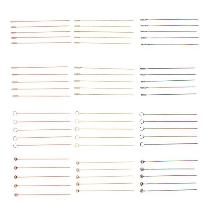 5pcs Stainless Steel Cocktail Fruit Sticks Bar Tool Bead-Multicolor