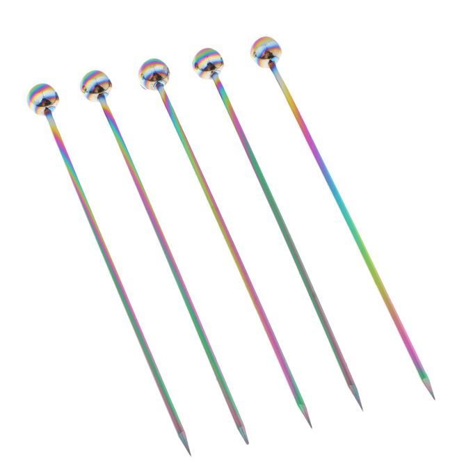 5pcs Stainless Steel Cocktail Fruit Sticks Bar Tool Bead-Multicolor