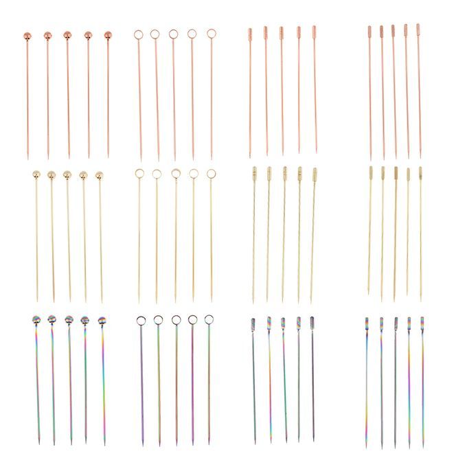 5pcs Stainless Steel Cocktail Fruit Sticks Bar Tool Bead-Multicolor