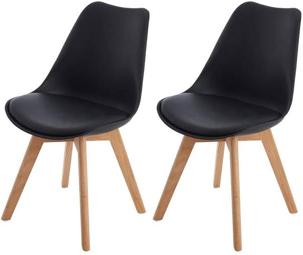 Padded Seat Plastic Chair In Wood Legs( Set Of 2) Black