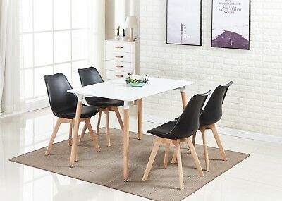 Padded Seat Plastic Chair In Wood Legs( Set Of 2) Black