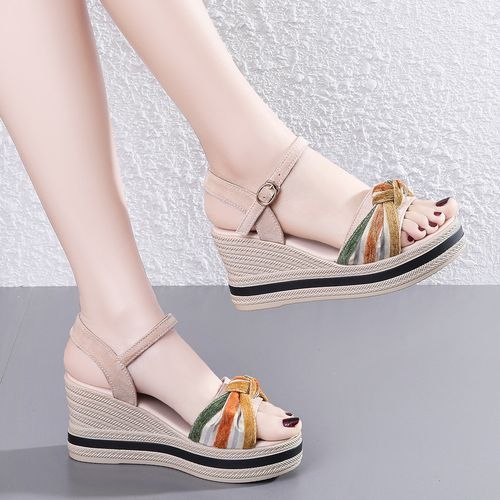 Wedge Heel Sandals Women's Shoes Bohemian Style Elegant Platform Sandals Beach Shoes/beige